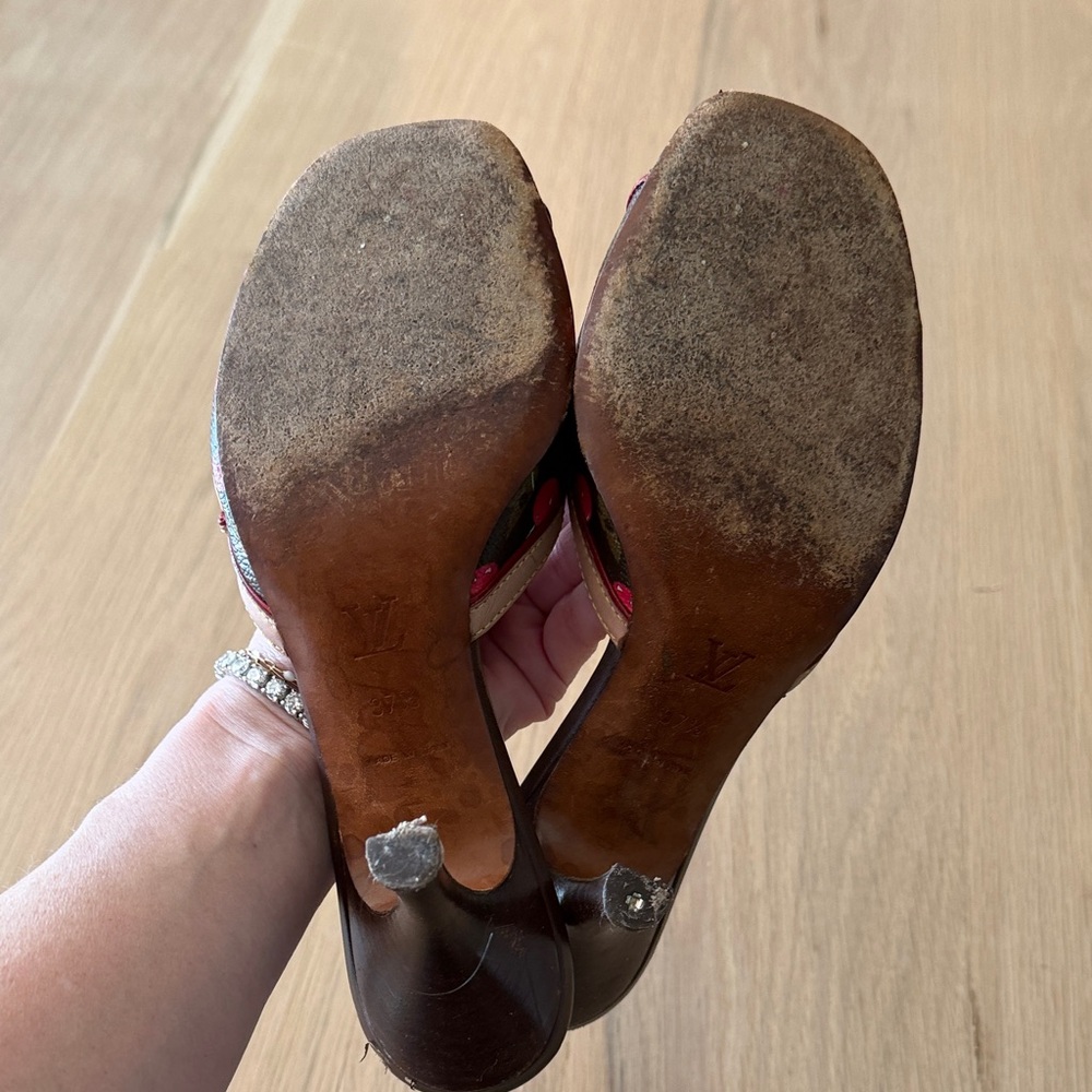 Louis Vuitton Red Cherry Print Open-Toe Mules - Picture 3 of 3